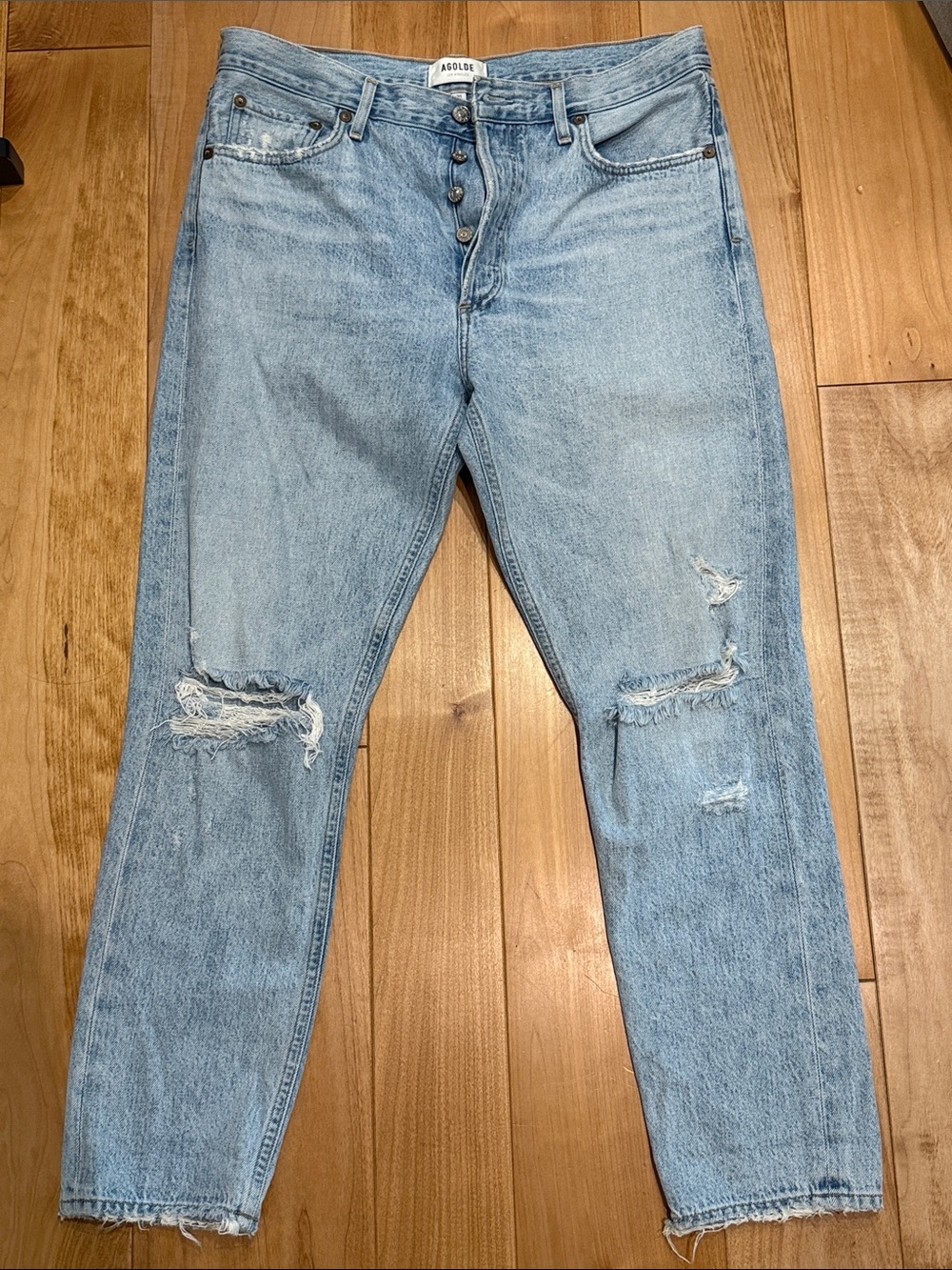 Agolde Women’s Light Blue Distressed Relaxed Jeans